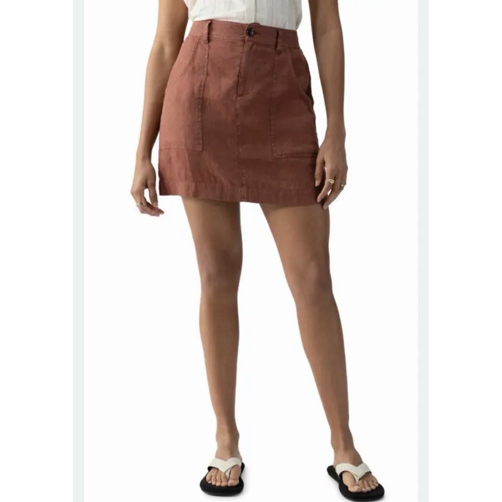 SANCTUARY‎ Linen Surplus Linen Skirt Sz 27 Rich Clay Mini Pockets NWT Utility